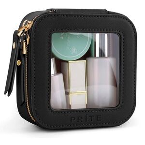 PRITE Black Faux Leather Travel Cosmetic Case - NWT